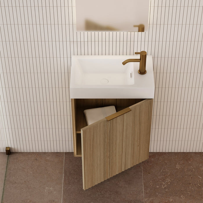 Milano Wave Flute 460mm Small Space Vanity-Natural Oak - Ideal Bathroom CentreWAVE4625WHR-OAKWall HungRight Hand Hinge