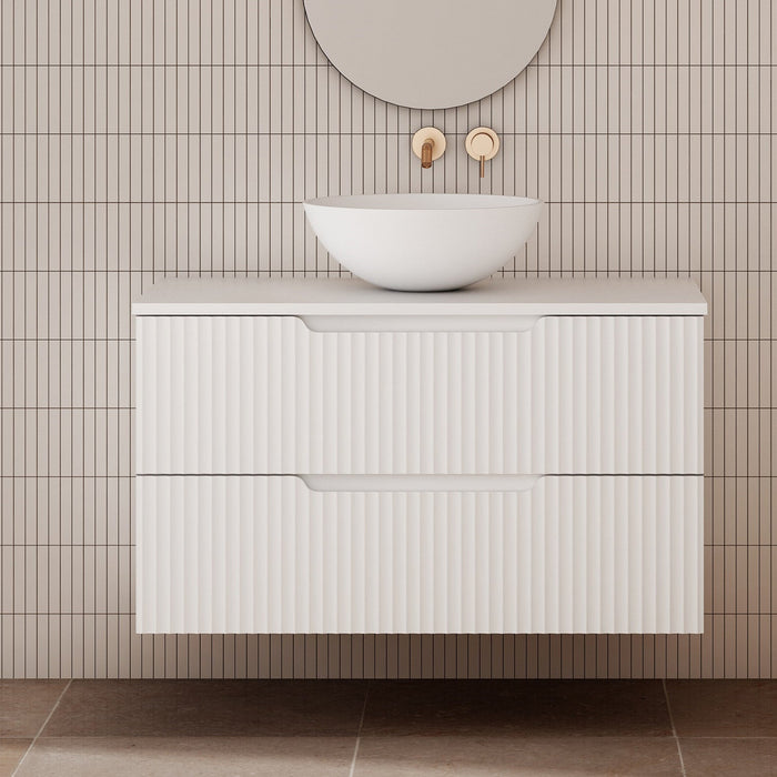 Milano Wave Flute Wall Hung Vanity Matte White - Ideal Bathroom CentreWAVE900WHMW900mmCentre Bowl