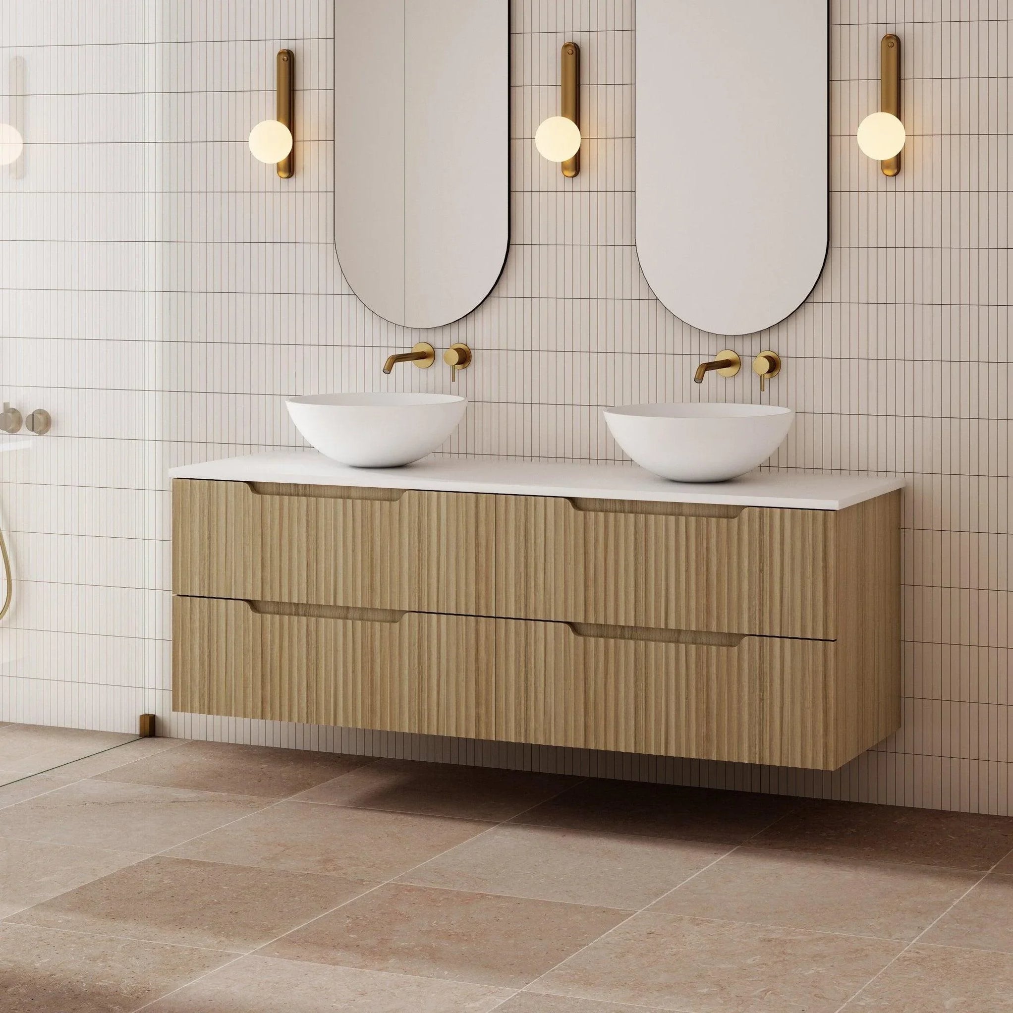 Milano Wave Flute Wall Hung Vanity Natural Oak — Ideal Bathroom Centre