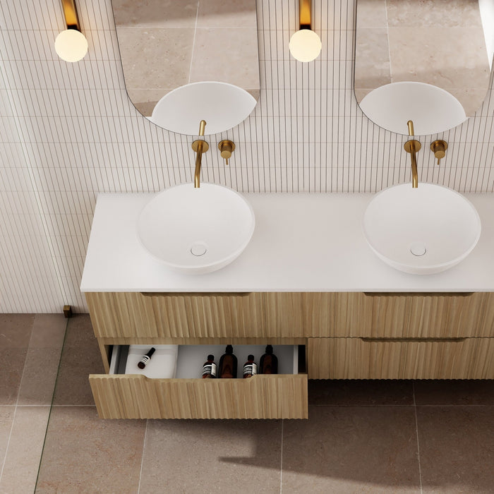 Milano Wave Flute Wall Hung Vanity Natural Oak - Ideal Bathroom CentreWAVE1500WH-OAK1500mmDouble Bowl