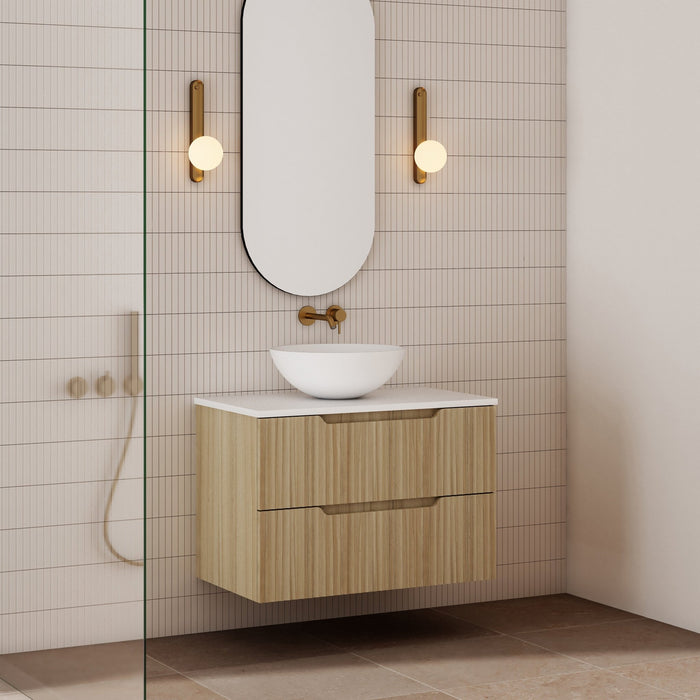 Milano Wave Flute Wall Hung Vanity Natural Oak - Ideal Bathroom CentreWAVE750WH-OAK750mmCentre Bowl