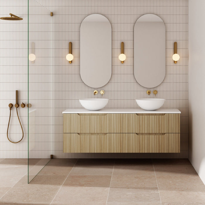 Milano Wave Flute Wall Hung Vanity Natural Oak - Ideal Bathroom CentreWAVE1500WH-OAK1500mmDouble Bowl