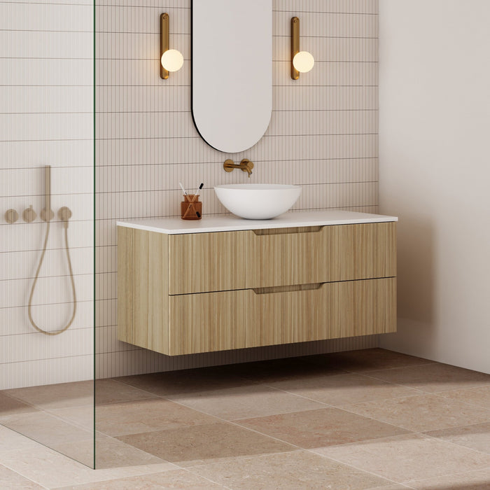 Milano Wave Flute Wall Hung Vanity Natural Oak - Ideal Bathroom CentreWAVE1200WH-OAK1200mmCentre Bowl
