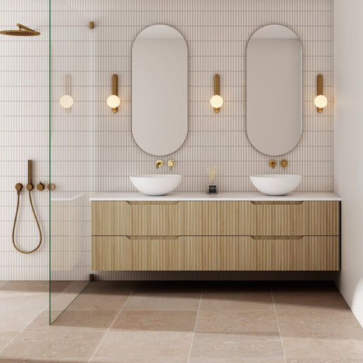 Milano Wave Flute Wall Hung Vanity Natural Oak - Ideal Bathroom CentreWAVE1800WH-OAK1800mmDouble Bowl