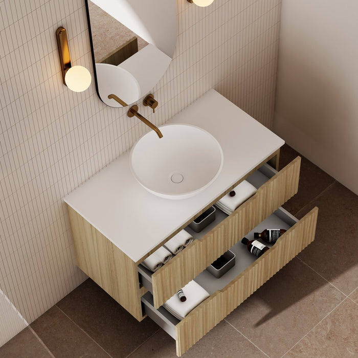 Milano Wave Flute Wall Hung Vanity Natural Oak - Ideal Bathroom CentreWAVE900WH-OAK900mmCentre Bowl