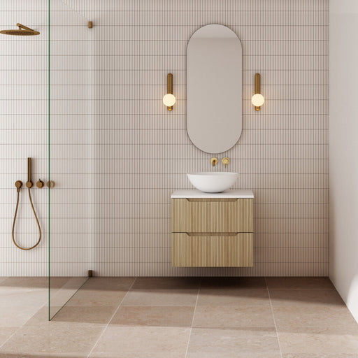 Milano Wave Flute Wall Hung Vanity Natural Oak - Ideal Bathroom CentreWAVE600WH-OAK600mmCentre Bowl