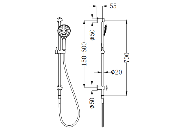 NERO 3 FUNCTION SHOWER RAIL BRUSHED NICKEL - Ideal Bathroom CentreNR314BN