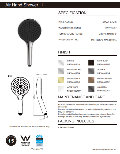 NERO AIR HAND SHOWER II MATTE BLACK - Ideal Bathroom CentreNR508002MB