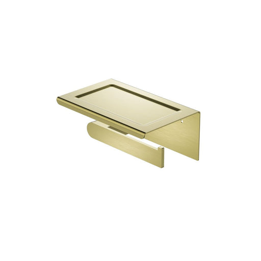 NERO BIANCA TOILET ROLL HOLDER WITH PHONE HOLDER BRUSHED GOLD - Ideal Bathroom CentreNR9086aBG