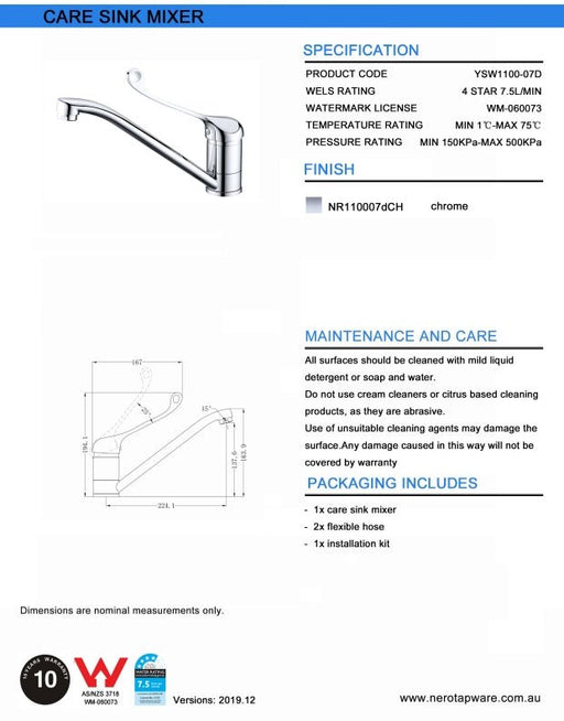 NERO CLASSIC CARE SINK MIXER CHROME - Ideal Bathroom CentreNR110007dCH