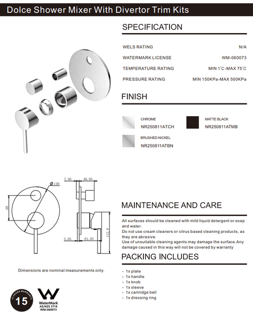 NERO DOLCE SHOWER MIXER WITH DIVERTOR TRIM KITS ONLY CHROME - Ideal Bathroom CentreNR250811ATCH