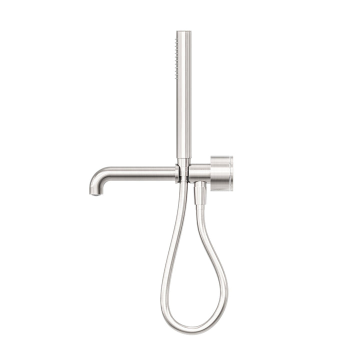 NERO KARA PROGRESSIVE SHOWER SYSTEM SEPARATE PLATE WITH SPOUT 250MM BRUSHED NICKEL - Ideal Bathroom CentreNR271903b250BN