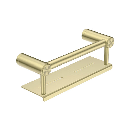 NERO MECCA CARE 25MM GRAB RAIL WITH SHELF 300MM BRUSHED GOLD - Ideal Bathroom CentreNRCR2512CBG