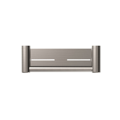 NERO MECCA CARE 25MM GRAB RAIL WITH SHELF 300MM BRUSHED NICKEL - Ideal Bathroom CentreNRCR2512CBN