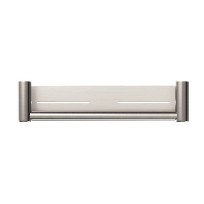 NERO MECCA CARE 25MM GRAB RAIL WITH SHELF 450MM BRUSHED NICKEL - Ideal Bathroom CentreNRCR2518CBN