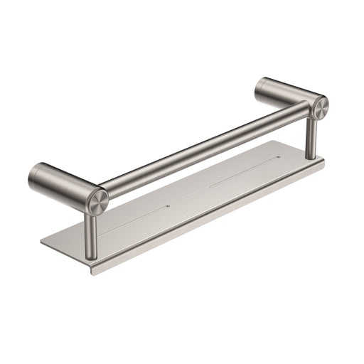 NERO MECCA CARE 25MM GRAB RAIL WITH SHELF 450MM BRUSHED NICKEL - Ideal Bathroom CentreNRCR2518CBN