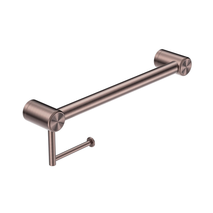 NERO MECCA CARE 32MM GRAB RAIL WITH TOILET ROLL HOLDER 450MM BRUSHED BRONZE - Ideal Bathroom CentreNRCR3218ABZ