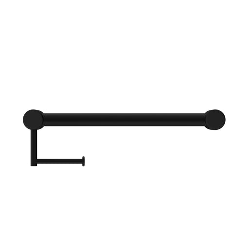 NERO MECCA CARE 32MM GRAB RAIL WITH TOILET ROLL HOLDER 450MM MATTE BLACK - Ideal Bathroom CentreNRCR3218AMB