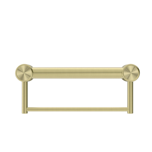 NERO MECCA CARE 32MM GRAB RAIL WITH TOWEL HOLDER 300MM BRUSHED GOLD - Ideal Bathroom CentreNRCR3212BBG
