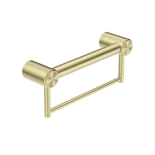 NERO MECCA CARE 32MM GRAB RAIL WITH TOWEL HOLDER 300MM BRUSHED GOLD - Ideal Bathroom CentreNRCR3212BBG