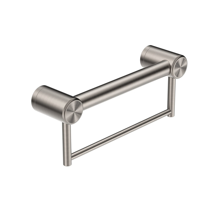 NERO MECCA CARE 32MM GRAB RAIL WITH TOWEL HOLDER 300MM BRUSHED NICKEL - Ideal Bathroom CentreNRCR3212BBN