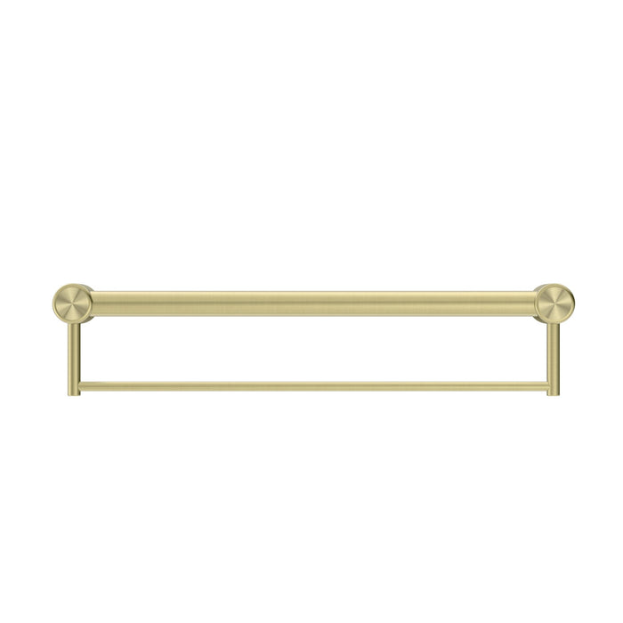 NERO MECCA CARE 32MM GRAB RAIL WITH TOWEL HOLDER 600MM BRUSHED GOLD - Ideal Bathroom CentreNRCR3224BBG