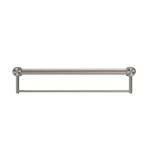 NERO MECCA CARE 32MM GRAB RAIL WITH TOWEL HOLDER 600MM BRUSHED NICKEL - Ideal Bathroom CentreNRCR3224BBN