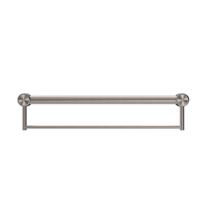 NERO MECCA CARE 32MM GRAB RAIL WITH TOWEL HOLDER 600MM BRUSHED NICKEL - Ideal Bathroom CentreNRCR3224BBN