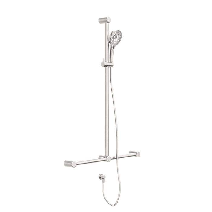 NERO MECCA CARE 32MM T BAR GRAB RAIL AND ADJUSTABLE SHOWER SET 1100X750MM BRUSHED NICKEL - Ideal Bathroom CentreNRCS006BN