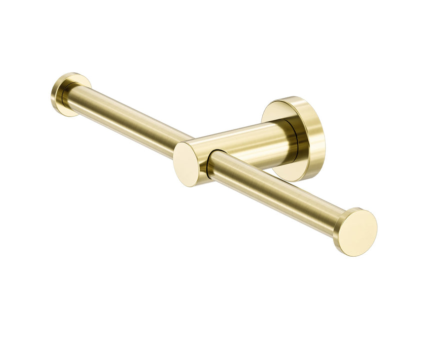 NERO MECCA DOUBLE TOILET ROLL HOLDER BRUSHED GOLD - Ideal Bathroom CentreNR1986dBG