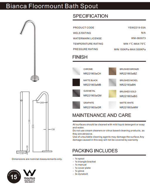 NERO MECCA FREESTANDING BATH SPOUT ONLY BRUSHED BRONZE - Ideal Bathroom CentreNR221903aBZ