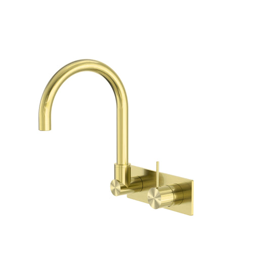 NERO MECCA WALL BASIN/BATH MIXER SWIVEL SPOUT HANDLE UP BRUSHED GOLD - Ideal Bathroom CentreNR221910PBG