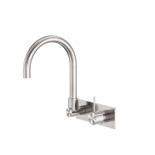 NERO MECCA WALL BASIN/BATH MIXER SWIVEL SPOUT HANDLE UP BRUSHED NICKEL - Ideal Bathroom CentreNR221910PBN