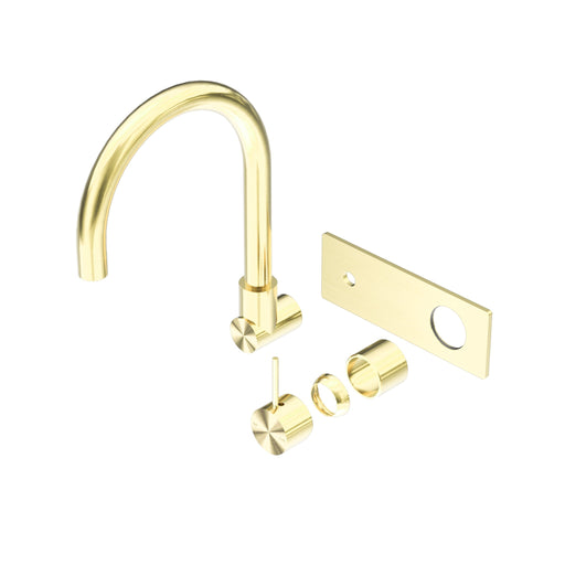 NERO MECCA WALL BASIN/BATH MIXER SWIVEL SPOUT HANDLE UP TRIM KITS ONLY BRUSHED GOLD - Ideal Bathroom CentreNR221910PTBG