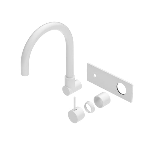 NERO MECCA WALL BASIN/BATH MIXER SWIVEL SPOUT HANDLE UP TRIM KITS ONLY MATTE WHITE - Ideal Bathroom CentreNR221910PTMW