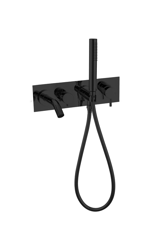 NERO MECCA WALL MOUNT BATH MIXER WITH HAND SHOWER MATTE BLACK - Ideal Bathroom CentreNR221903dMB