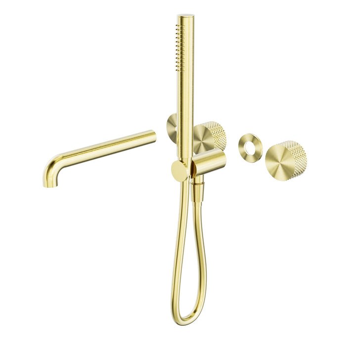 NERO OPAL PROGRESSIVE SHOWER SYSTEM SEPARATE PLATE WITH SPOUT 230MM TRIM KITS ONLY BRUSHED GOLD - Ideal Bathroom CentreNR252003b230tBG