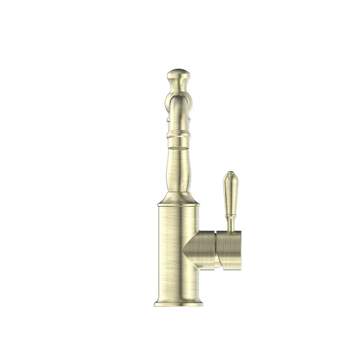 NERO YORK BASIN MIXER WITH METAL LEVER AGED BRASS - Ideal Bathroom CentreNR69210102AB