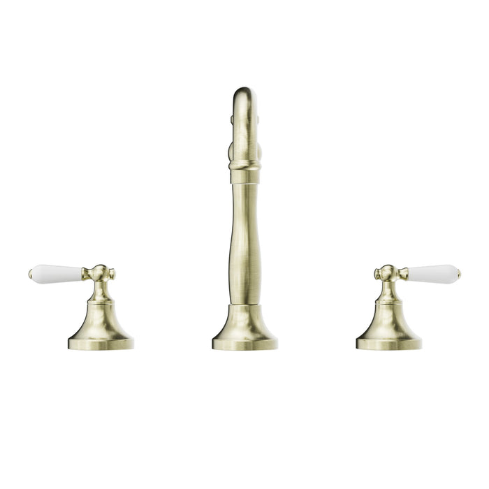 NERO YORK BASIN SET WITH WHITE PORCELAIN LEVER AGED BRASS - Ideal Bathroom CentreNR692102a01AB