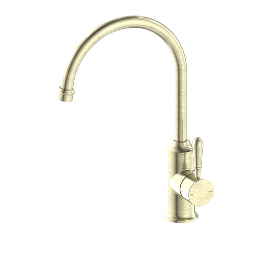 NERO YORK KITCHEN MIXER GOOSNECK SPOUT WITH METAL LEVER AGED BRASS - Ideal Bathroom CentreNR69210602AB