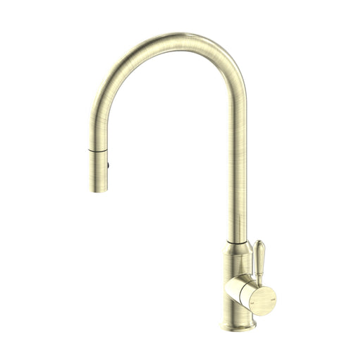 NERO YORK PULL OUT SINK MIXER WITH VEGIE SPRAY FUNCTION WITH METAL LEVER AGED BRASS - Ideal Bathroom CentreNR69210802AB