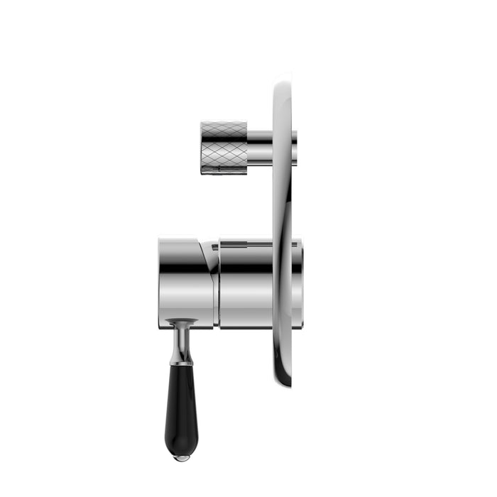 NERO YORK SHOWER MIXER WITH DIVERTOR WITH BLACK PORCELAIN LEVER CHROME - Ideal Bathroom CentreNR692109a03CH