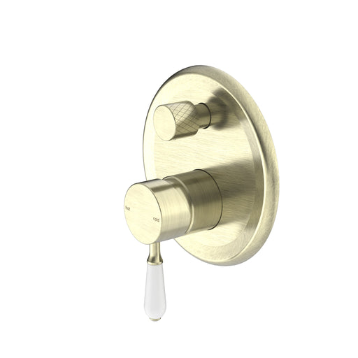 NERO YORK SHOWER MIXER WITH DIVERTOR WITH WHITE PORCELAIN LEVER AGED BRASS - Ideal Bathroom CentreNR692109a01AB