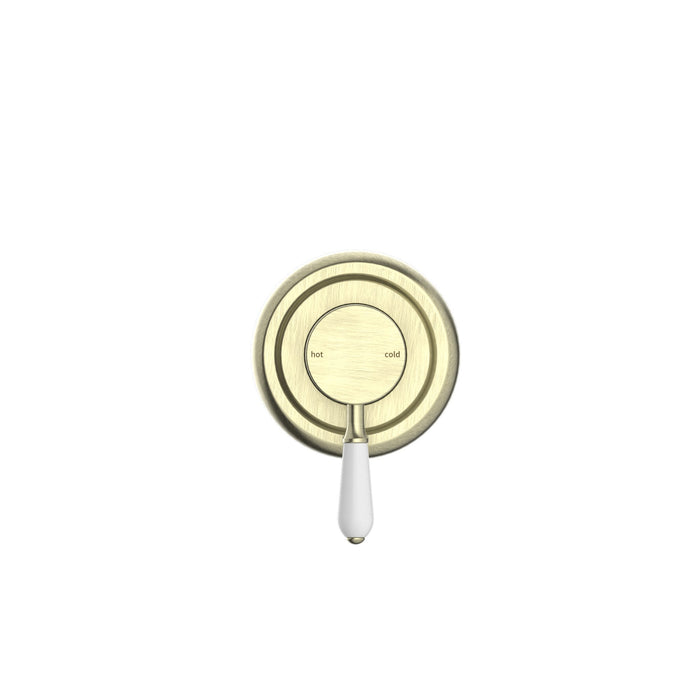 NERO YORK SHOWER MIXER WITH WHITE PORCELAIN LEVER AGED BRASS - Ideal Bathroom CentreNR69210901AB