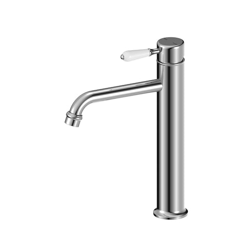 NERO YORK STRAIGHT TALL BASIN MIXER WITH WHITE PORCELAIN LEVER CHROME - Ideal Bathroom CentreNR692101a01CH