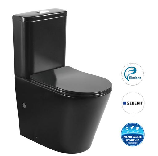 Oasis Rimless Back To Wall Toilet Suite-Matte Black - Ideal Bathroom CentreIOTSPKBR & T System