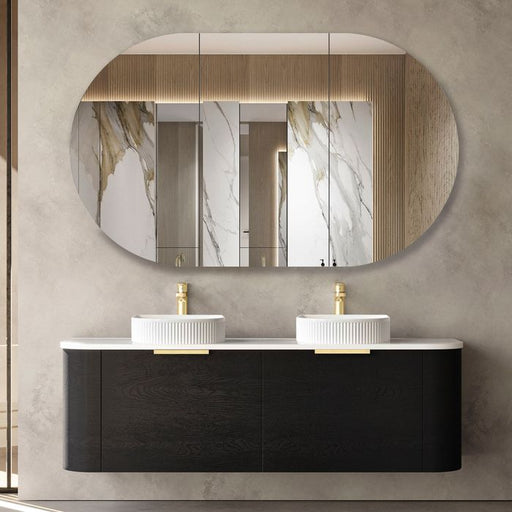 Otti Bondi Wave 1500mm Wall Hung Vanity - Ideal Bathroom CentreBO1500BSTWHITEBlack OakQuartz Stone Pure White
