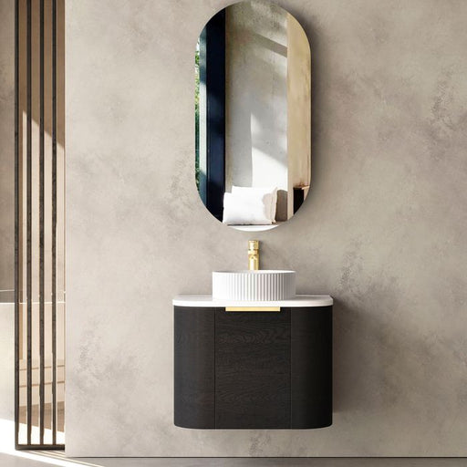 Otti Bondi Wave 600mm Wall Hung Vanity - Ideal Bathroom CentreBO600BSTWHITEBlack OakQuartz Stone Pure White