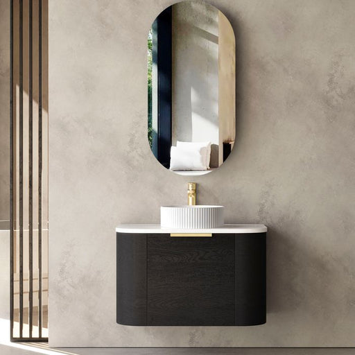 Otti Bondi Wave 750mm Wall Hung Vanity - Ideal Bathroom CentreBO750BSTWHITEBlack OakQuartz Stone Pure White