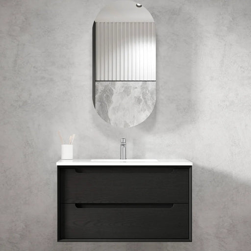 Otti Byron 900mm Vanity Black Oak - Ideal Bathroom CentreBY900BCTWall HungCeramic Top